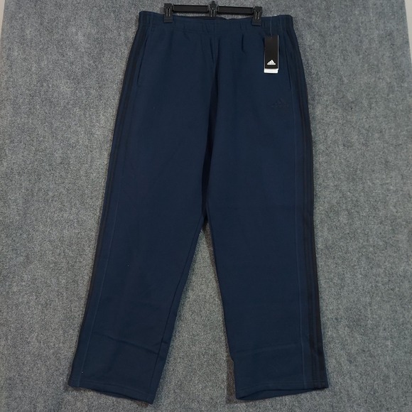 Adidas Pants‎ Mens 2XL Navy Blue 3 Stripes Athletic Joggers Sweatpants New - Picture 1 of 7